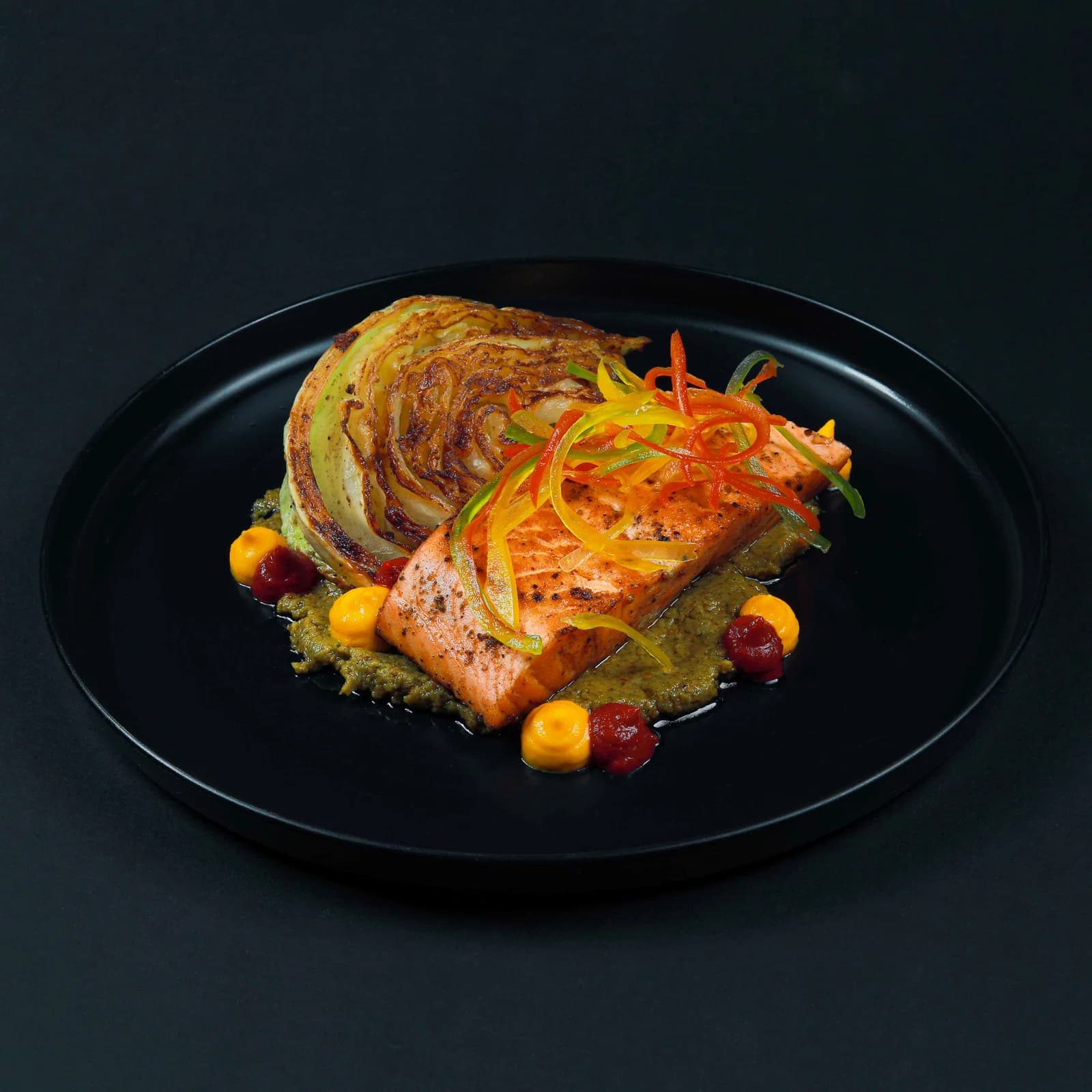 Charred Cabbage with Sicilian Almond Pesto Salmon