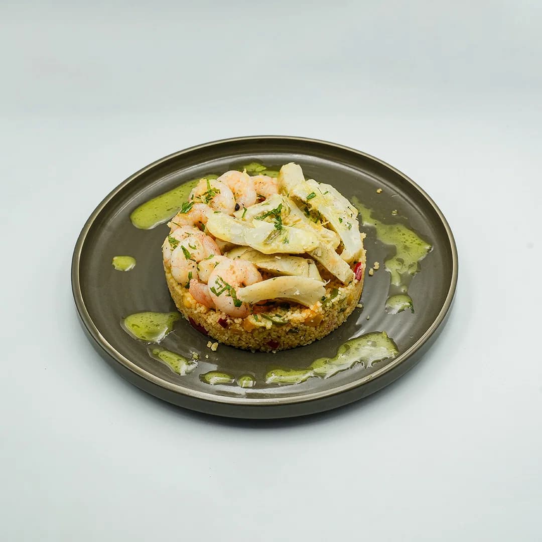 Coastal Shrimp Couscous Salad with mustard vinaigrette