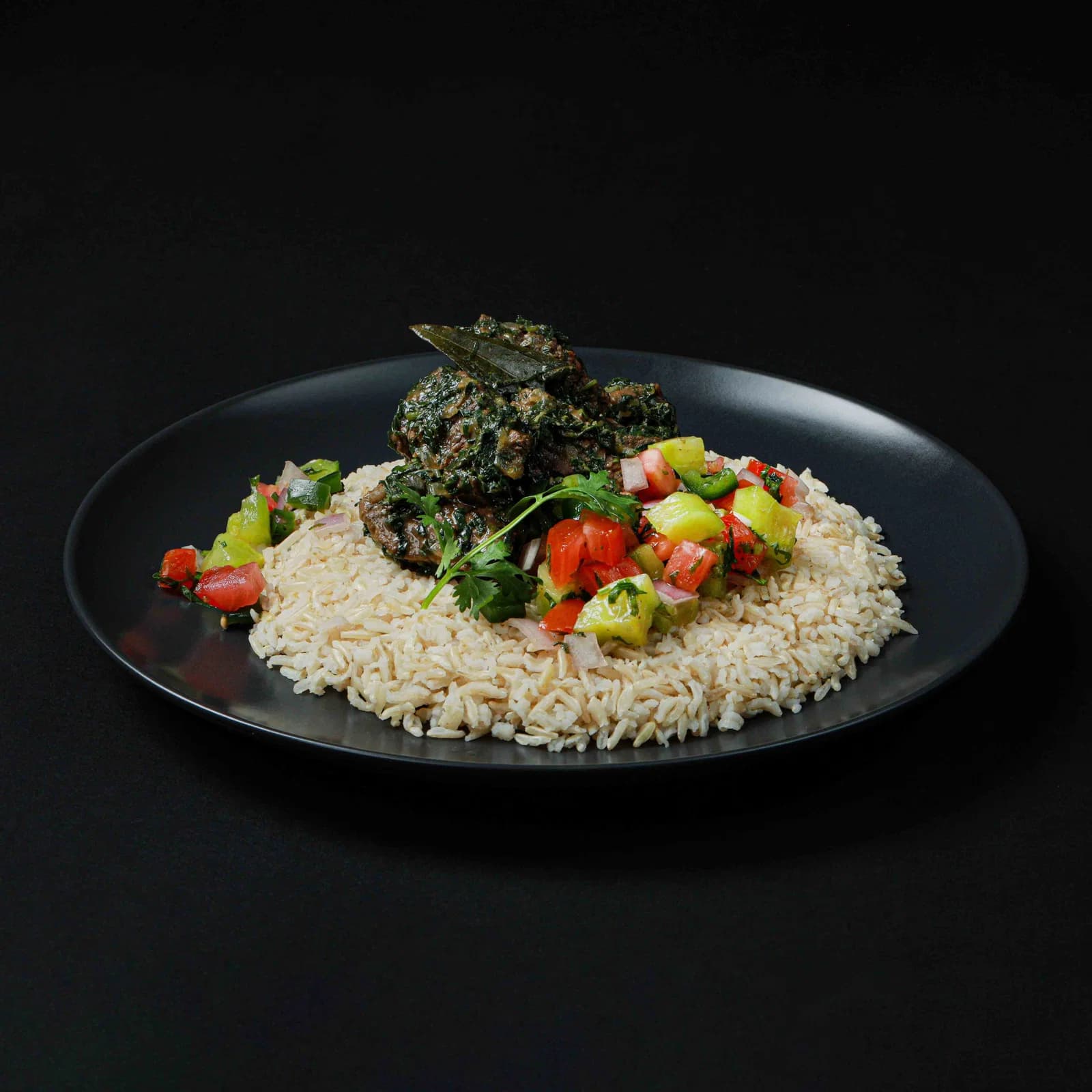 Beef Molokhia with Brown Rice & Baladi Salad